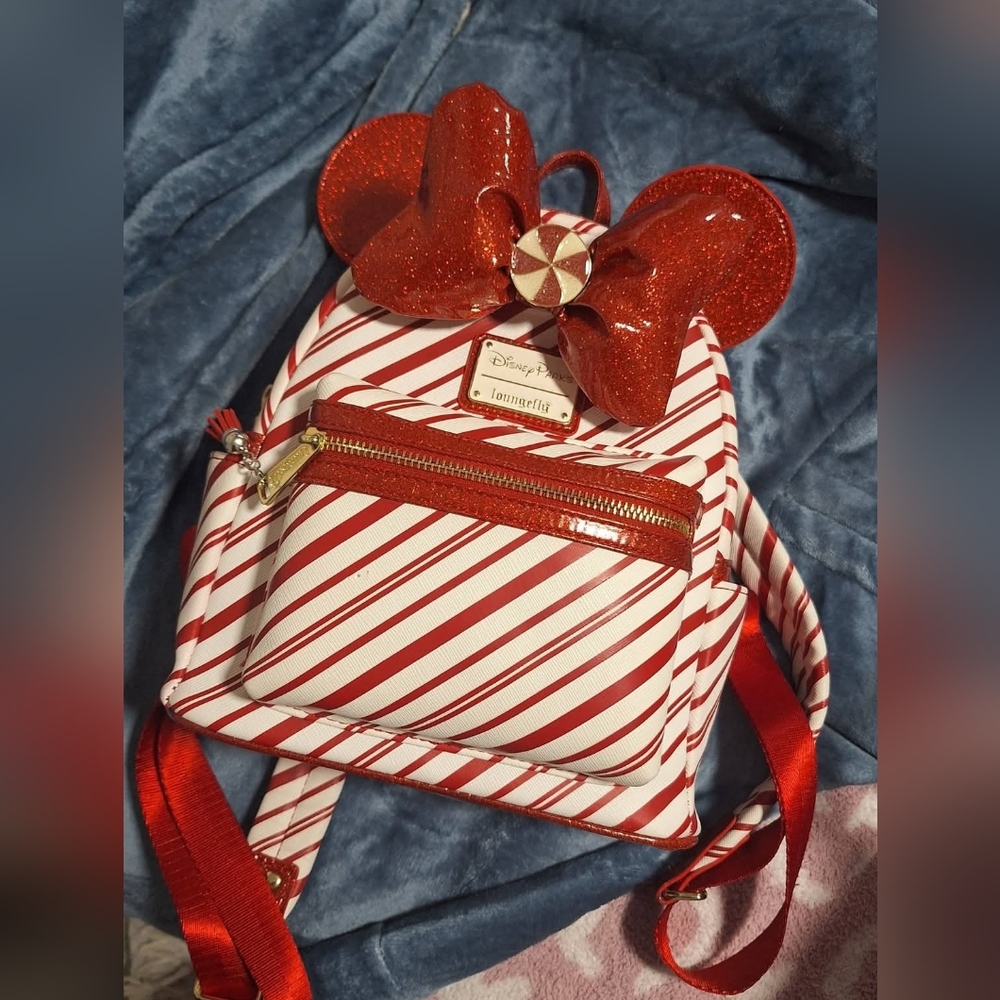 Peppermint Loungefly Backpack with Glitter Bow